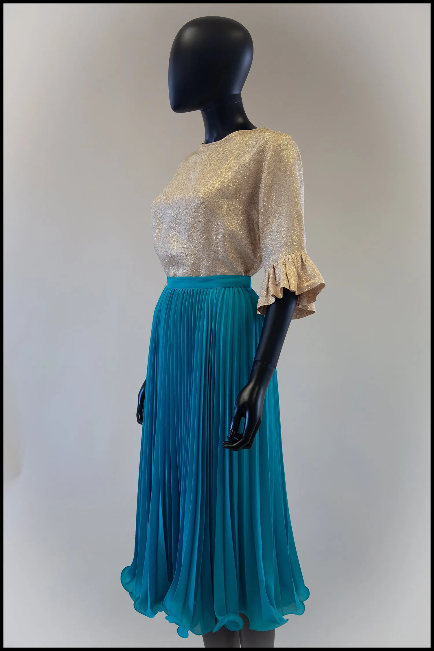 Vintage 1980s Turquoise Pleated Georgette Skirt