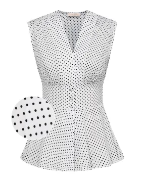 Vintage Polka Dot Patterns Sleeveless Blouse Peplum Top Retro Blouses For Women