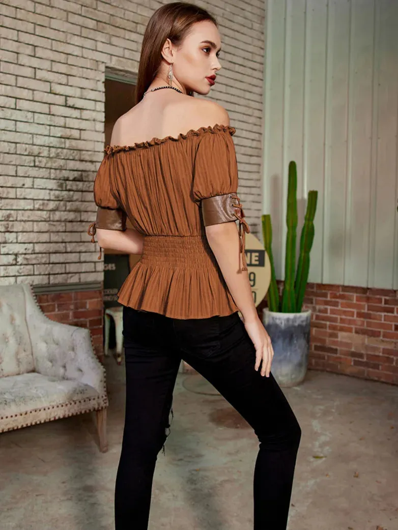 Vintage Steampunk Boho Off Shoulder Cotton Top