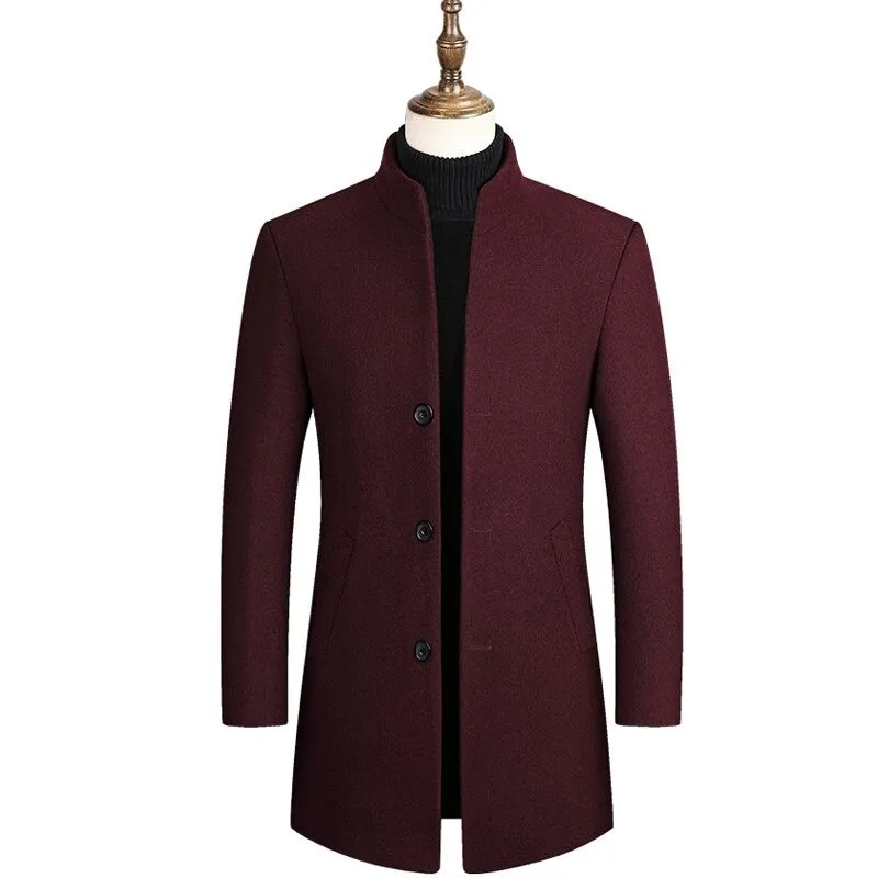 West Louis™ Boutique Stand Collar Woolen Business Long Coat