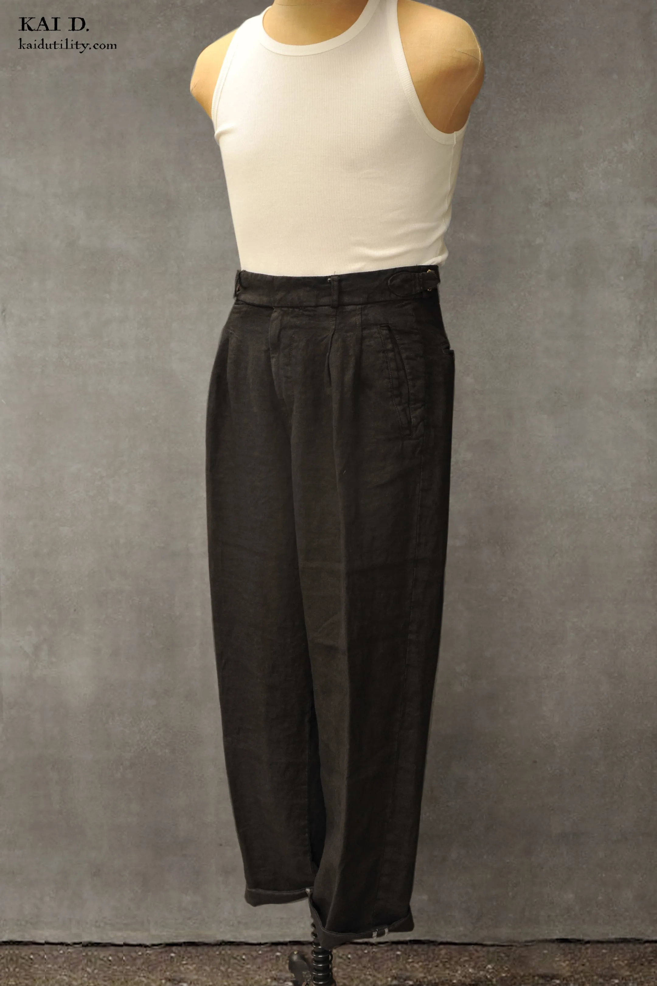 Wide Leg Matisse Pants - Overdyed Black Linen - 34